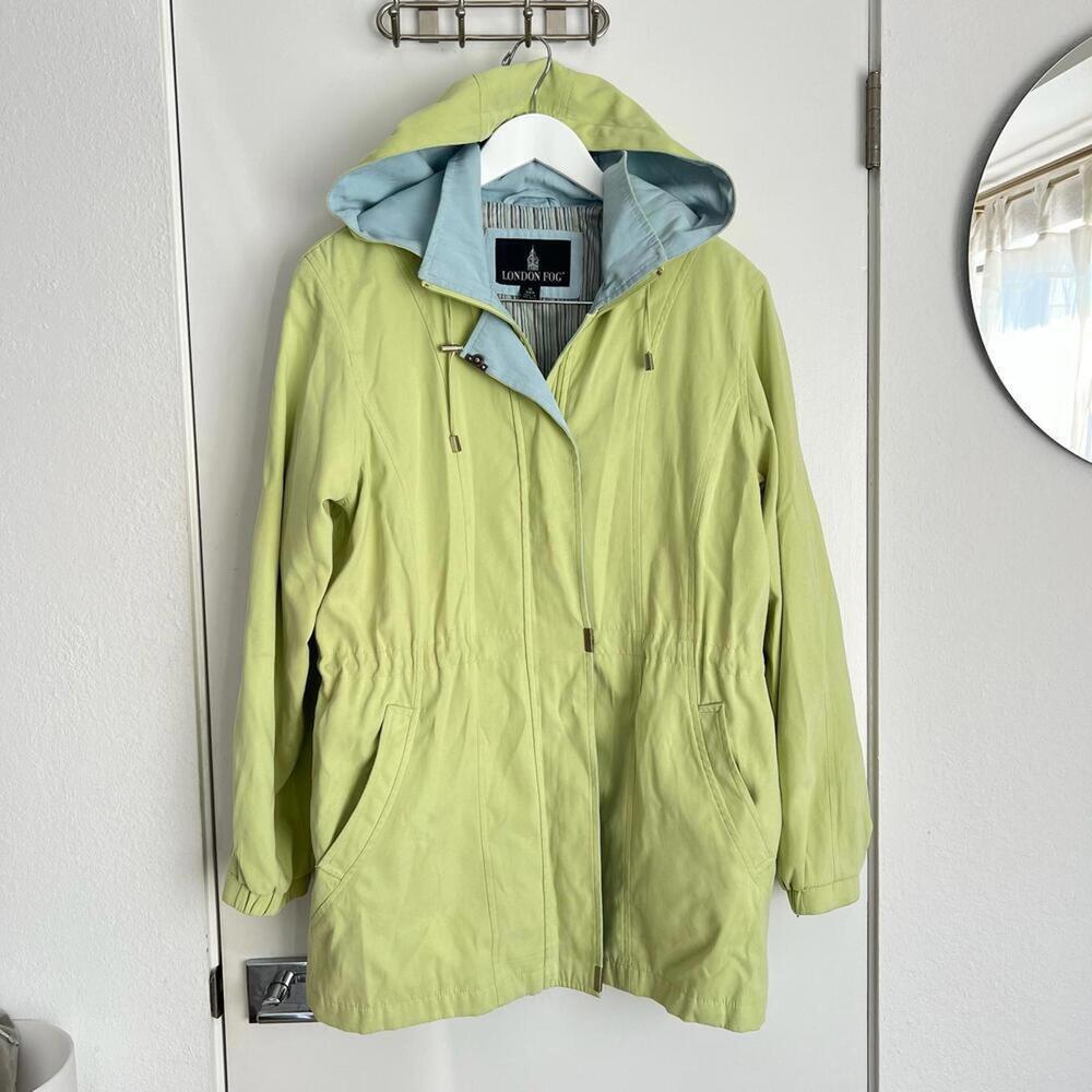 London Fog Lime Green Hooded Utility Jacket
